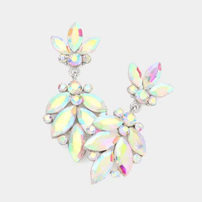 Fashnzfab Crystal Marquise Ornate Floral Evening Earrings In Pink