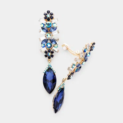 Fashnzfab Crystal Marquise Rhinestone Pave Evening Clip On Earrings In Blue