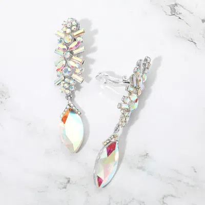 Fashnzfab Crystal Marquise Rhinestone Pave Evening Clip On Earrings In Metallic