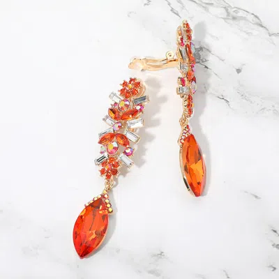 Fashnzfab Crystal Marquise Rhinestone Pave Evening Clip On Earrings In Pink