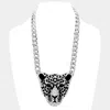Fashnzfab Crystal Metal Leopard Ornate Necklace In Multi