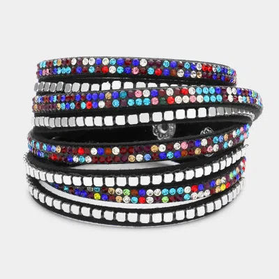 Fashnzfab Crystal Metal Studded Faux Suede Band Wrap Bracelet In Multi