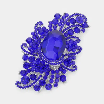 Fashnzfab Crystal Oval Accented Bouquet Pin Brooch In Blue