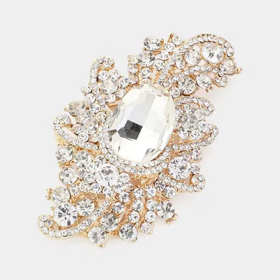 Fashnzfab Crystal Oval Accented Bouquet Pin Brooch In Gold