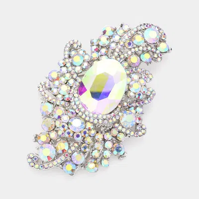 Fashnzfab Crystal Oval Accented Bouquet Pin Brooch In Gray