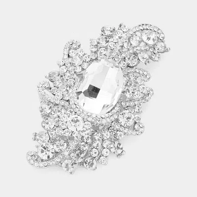 Fashnzfab Crystal Oval Accented Bouquet Pin Brooch In Silver