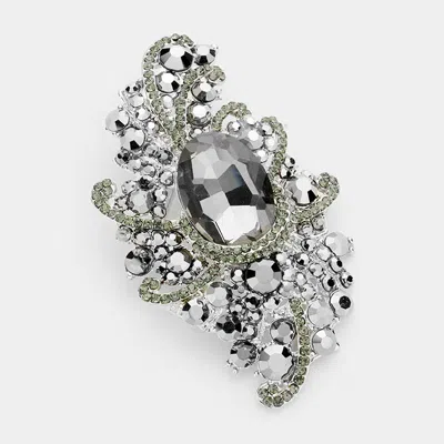 Fashnzfab Crystal Oval Accented Bouquet Pin Brooch In Silver