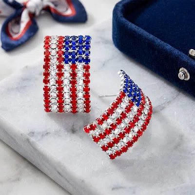 Fashnzfab Crystal Pave American Flag Earrings In Multi
