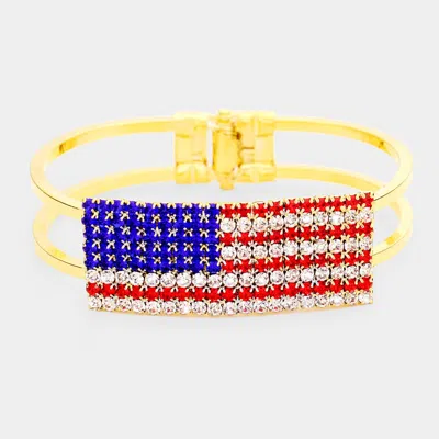Fashnzfab Crystal Pave American Flag Hinged Bracelet Gold, Multi