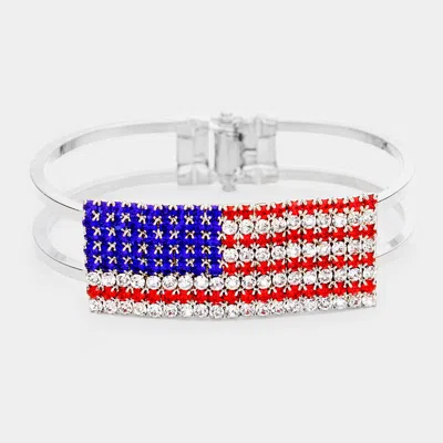 Fashnzfab Crystal Pave American Flag Hinged Bracelet In Multi