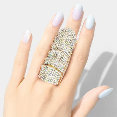 Fashnzfab Crystal Pave Armor Stretch Ring - Ab, Gold