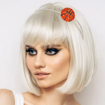 Fashnzfab Crystal Pave Basketball Game Headband In Orange