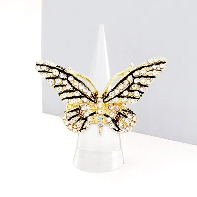 Fashnzfab Crystal Pave Butterfly Stretch Ring In Gold