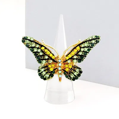 Fashnzfab Crystal Pave Butterfly Stretch Ring In Multi