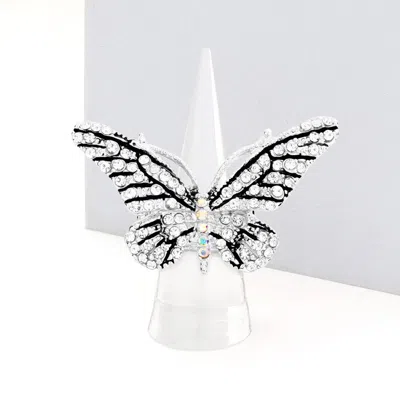 Fashnzfab Crystal Pave Butterfly Stretch Ring In Silver