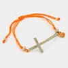 Fashnzfab Crystal Pave Cross Heart Charm Pointed Thread Adjustable Cinch Pull Tie Bracelet Gold, Orange, Clear In Multi