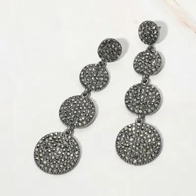 Fashnzfab Crystal Pave Disc Link Drop Evening Earrings In Silver