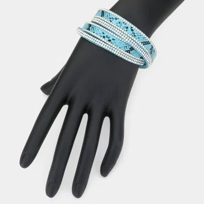 Fashnzfab Crystal Pave Faux Leather Wrap Bracelet Blue