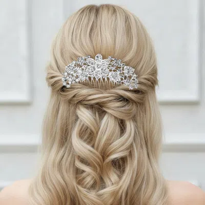 Fashnzfab Crystal Pave Floral Hair Comb In Multi
