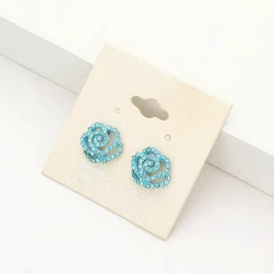 Fashnzfab Crystal Pave Flower Stud Earrings - Aqua, Blue