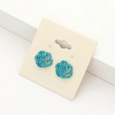 Fashnzfab Crystal Pave Flower Stud Earrings In Blue