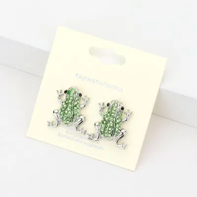 Fashnzfab Crystal Pave Frog Stud Earrings - Peridot In Green