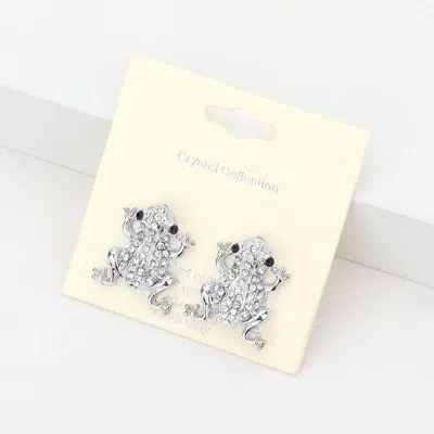Fashnzfab Crystal Pave Frog Stud Earrings In Silver