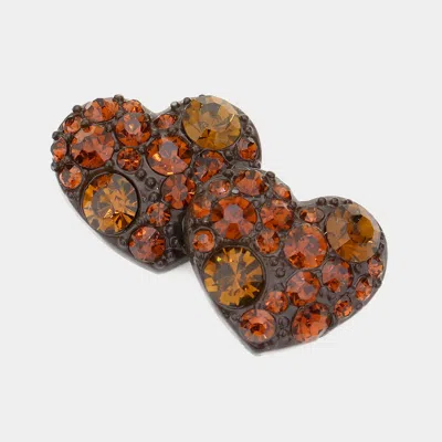 Fashnzfab Crystal Pave Full Heart Stud Earrings - Dark Brown