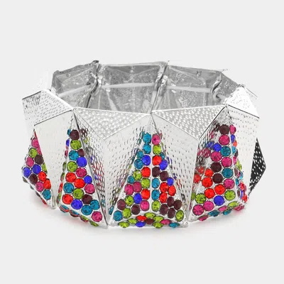 Fashnzfab Crystal Pave Geometric Metal Bangle Stretch Bracelet Multi, Rhodium