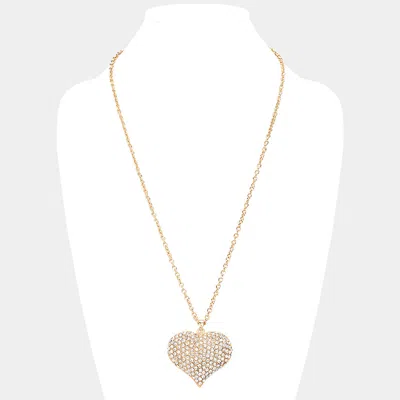 Fashnzfab Crystal Pave Heart Pendant Long Necklace In Gold
