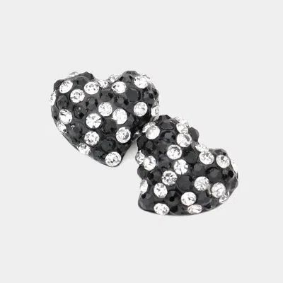 Fashnzfab Crystal Pave Heart Stud Earrings - Black, Clear
