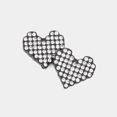 FASHNZFAB CRYSTAL PAVE HEART STUD EARRINGS - BLACK, CLEAR