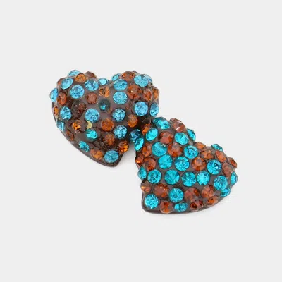 Fashnzfab Crystal Pave Heart Stud Earrings - Blue Zircon, Brown, Smoked Topaz