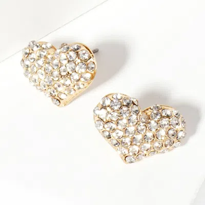 Fashnzfab Crystal Pave Heart Stud Earrings - Clear, Gold