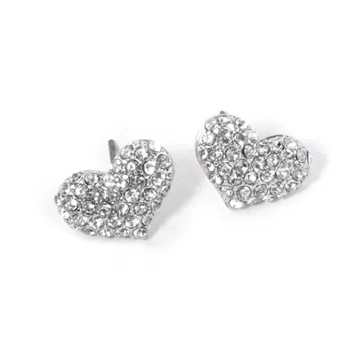Fashnzfab Crystal Pave Heart Stud Earrings - Clear, Rhodium In Metallic