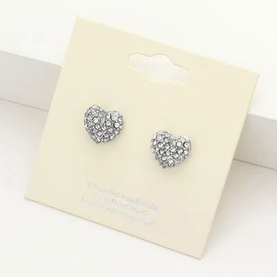 Fashnzfab Crystal Pave Heart Stud Earrings - Rhodium In Metallic