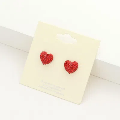 Fashnzfab Crystal Pave Heart Stud Earrings - Siam In Orange