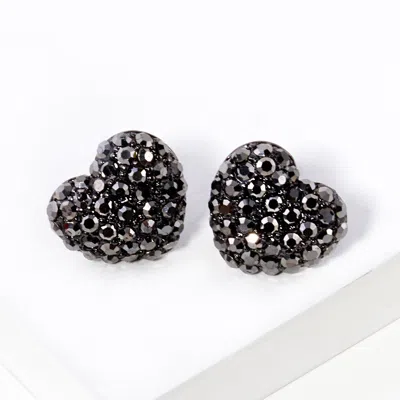 Fashnzfab Crystal Pave Heart Stud Earrings In Blue