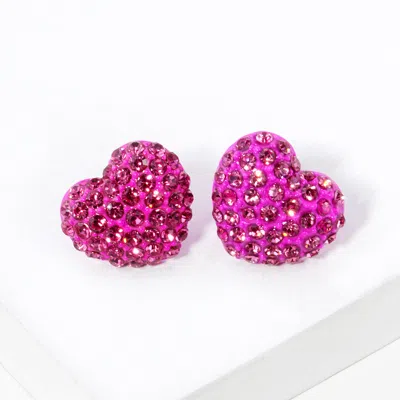 Fashnzfab Crystal Pave Heart Stud Earrings In Pink