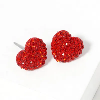 Fashnzfab Crystal Pave Heart Stud Earrings In Red