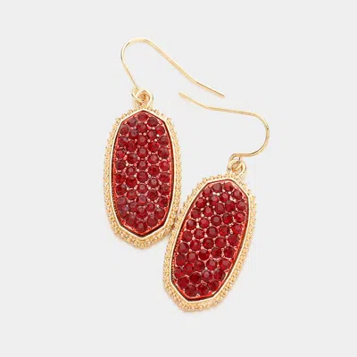 Fashnzfab Crystal Pave Hexagon Dangle Earrings - Red