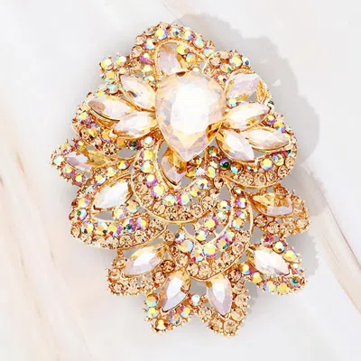 Fashnzfab Crystal Pave Leaf Cluster Pin Brooch In Gold
