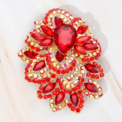 Fashnzfab Crystal Pave Leaf Cluster Pin Brooch In Red
