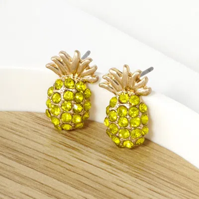 Fashnzfab Crystal Pave Pineapple Stud Earrings - Yellow