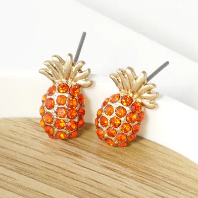 Fashnzfab Crystal Pave Pineapple Stud Earrings In Orange