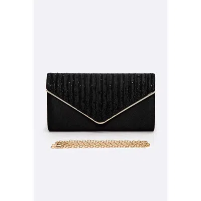 Fashnzfab Crystal Pave Pleated Satin Clutch Bag