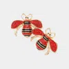 Fashnzfab Crystal Pave Queen Bee Earrings In Red