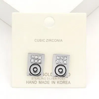 Fashnzfab Crystal Pave Rectangle Metal Stud Earrings In Metallic