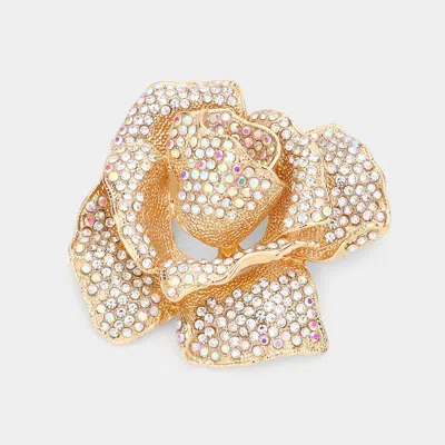 Fashnzfab Crystal Pave Rose Brooch In Pink