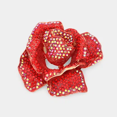 Fashnzfab Crystal Pave Rose Brooch In Red